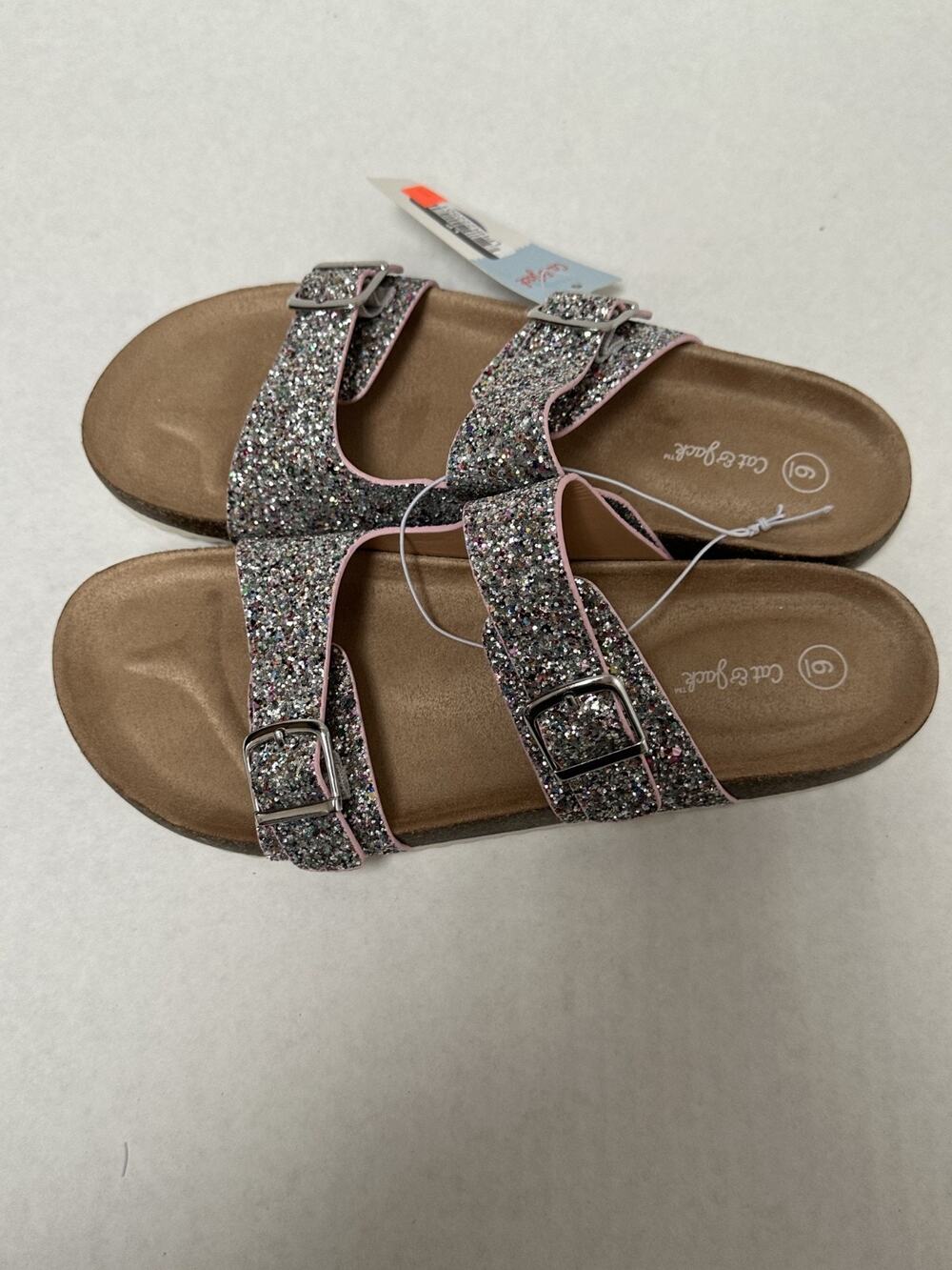 Cat & Jack Kids' Girls Drew Footbed Sandals Silver Size 6